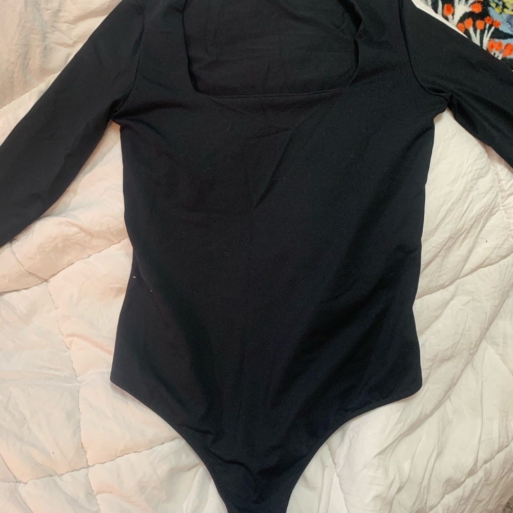 Free People Black Long-Sleeve Scoop-Back Bodysuit